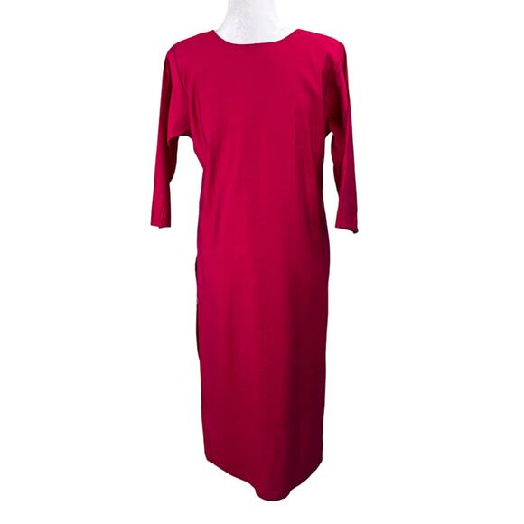 Fuchsia Pink Gold Chikankari Indian High Slits Half Sleeve Kurta Tunic Top M/L - Picture 2 of 13